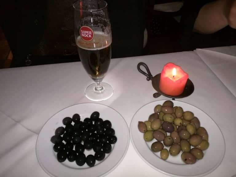 Beer and olives.